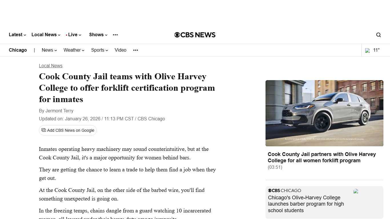 Cook County Jail teams with Olive Harvey College to offer forklift certification program for inmates - CBS Chicago